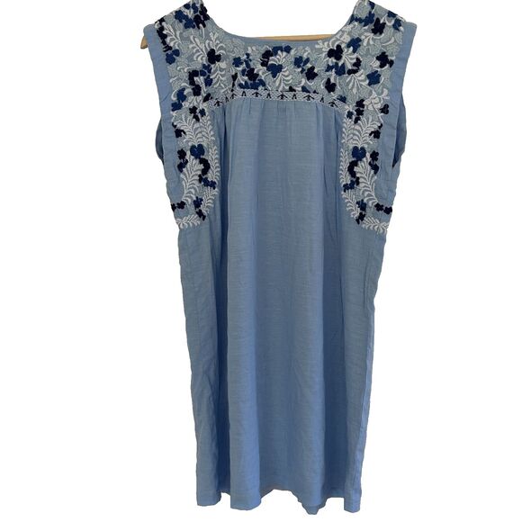J. Marie The Libby Dress Size Small Blue Embroidered Tunic Linen Blend Lined - Picture 9 of 10